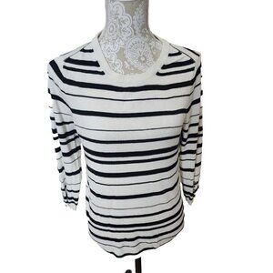 Jules & Leopold Sweater Black & White Striped 3/4 Sleeve Women's Small